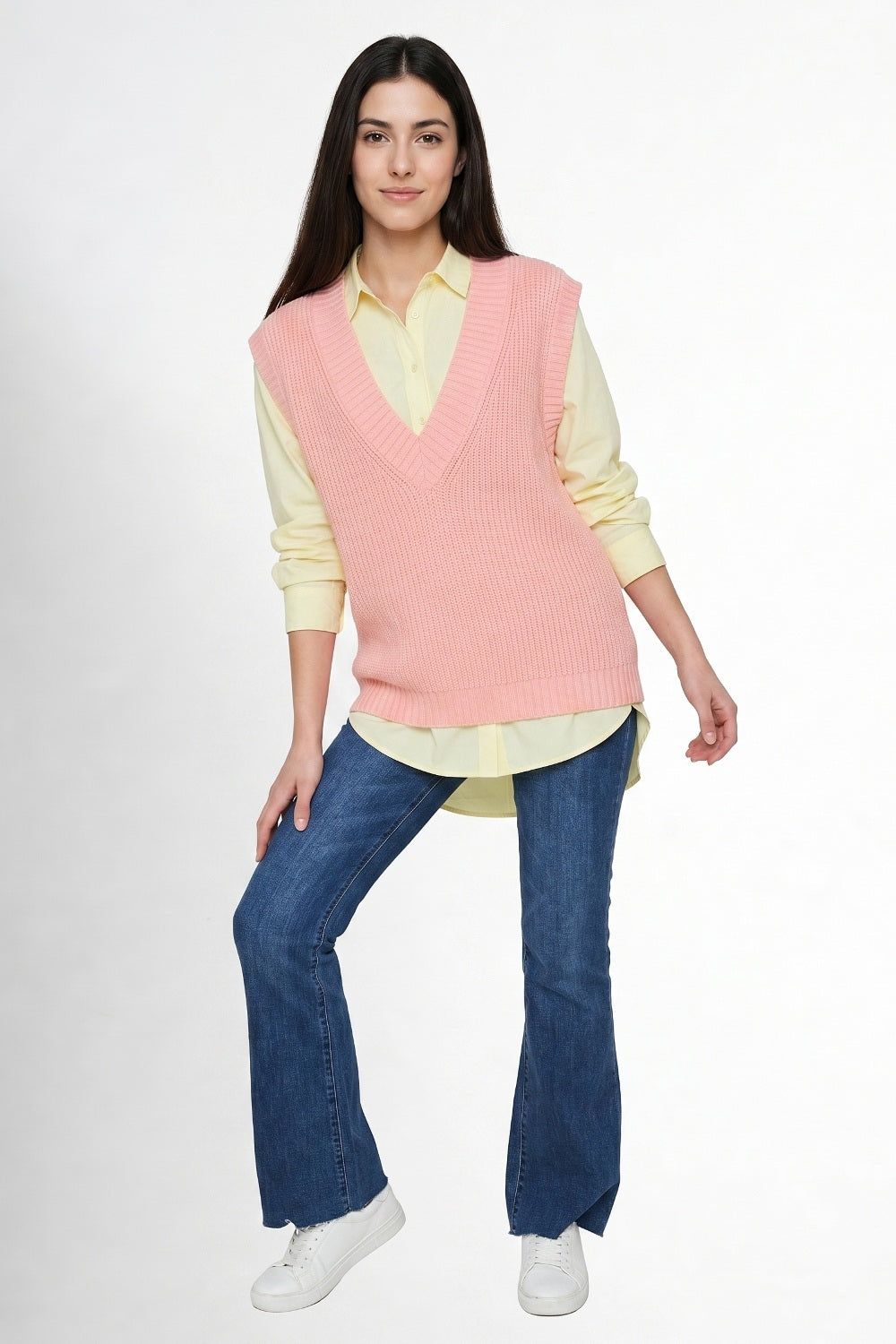 Chaleco Cuello V Oversize Rosa