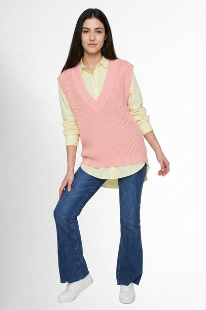 Chaleco Cuello V Oversize Rosa