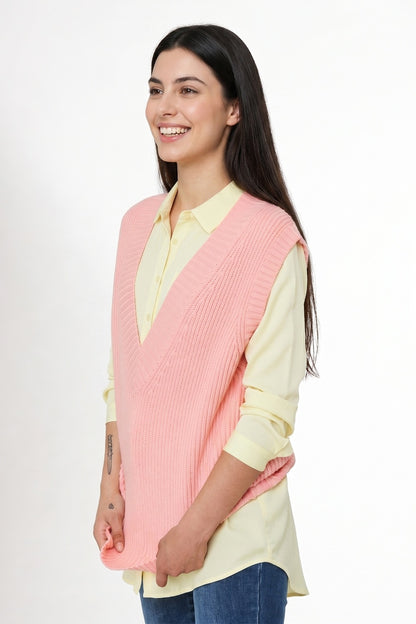 Chaleco Cuello V Oversize Rosa