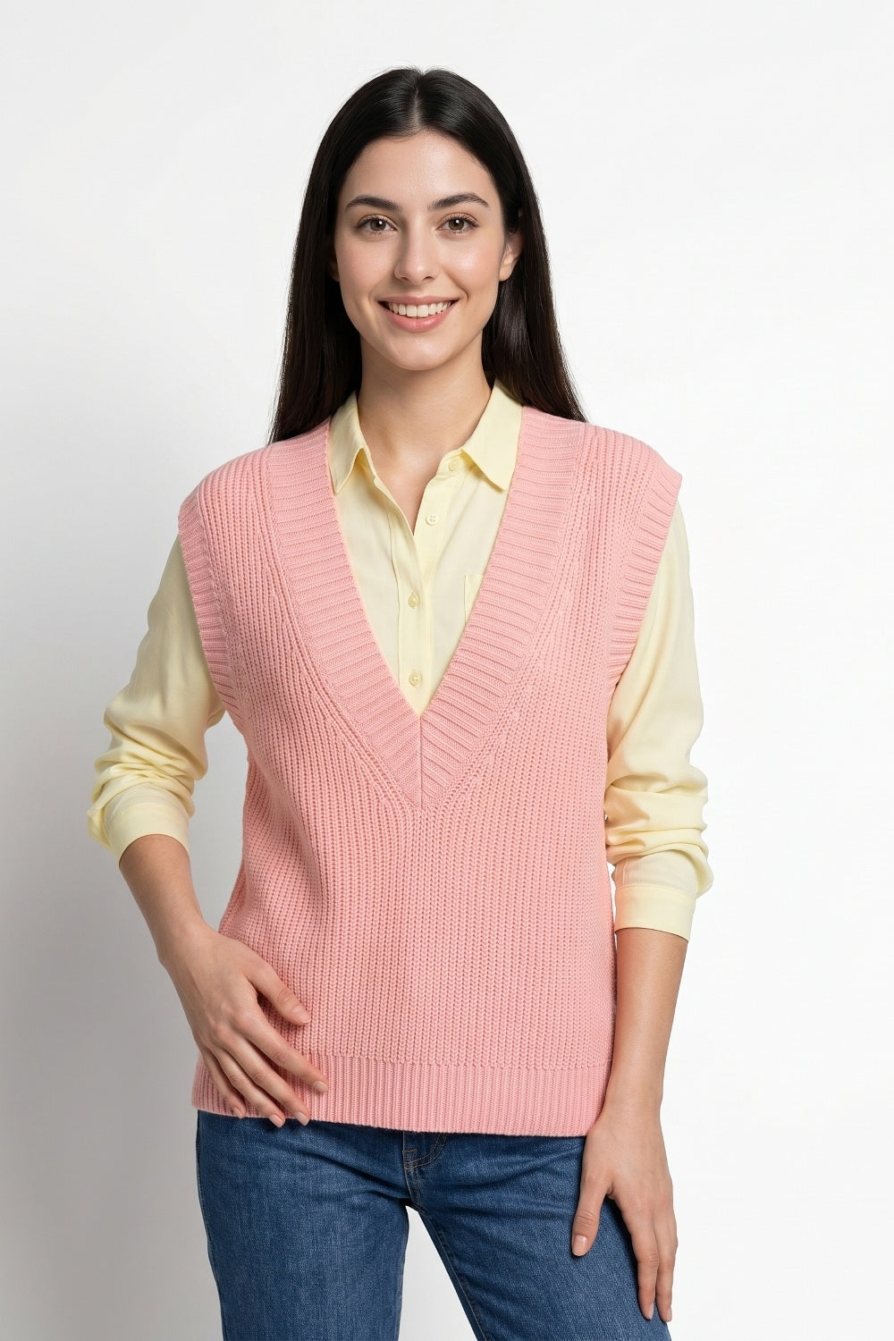 Chaleco Cuello V Oversize Rosa