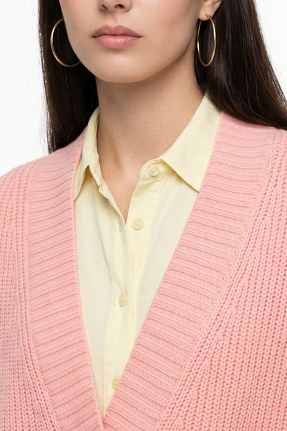 Chaleco Cuello V Oversize Rosa