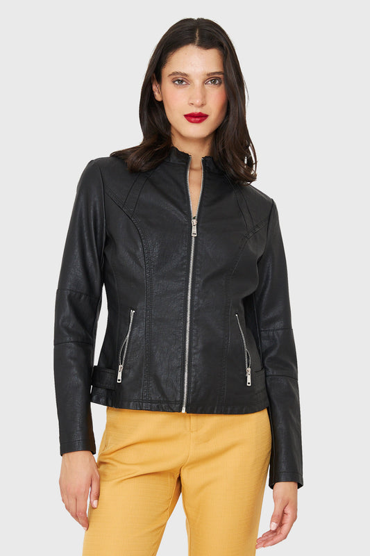 Chaqueta Mao Ecocuero Negro