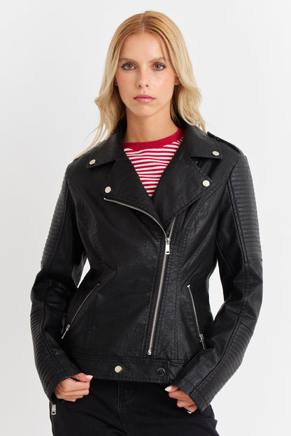 Chaqueta Ecocuero Tipo Biker Negro