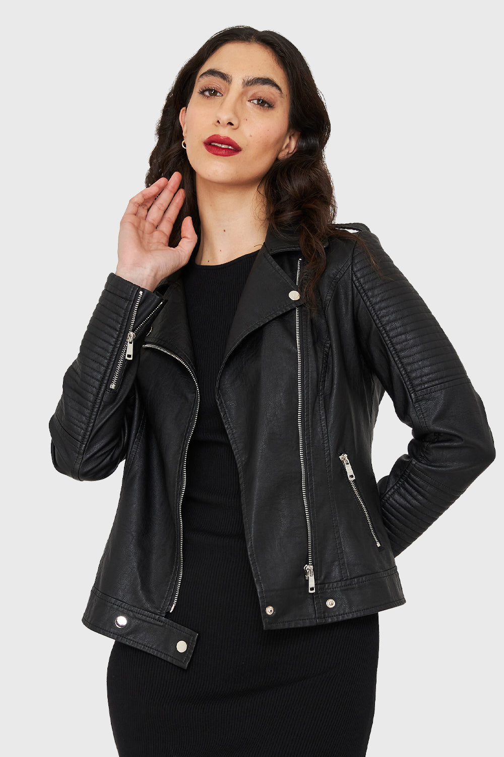 Chaqueta Tipo Biker Ecocuero Negro