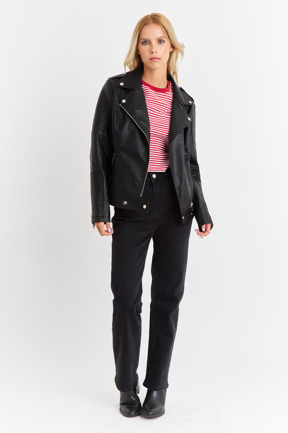 Chaqueta Ecocuero Tipo Biker Negro