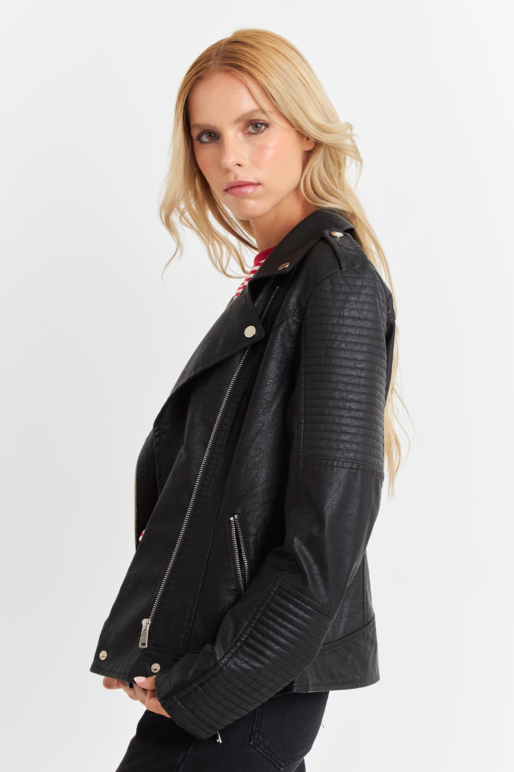 Chaqueta Ecocuero Tipo Biker Negro