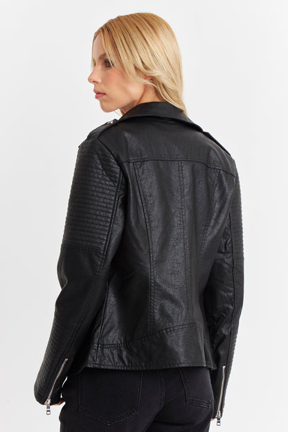 Chaqueta Ecocuero Tipo Biker Negro