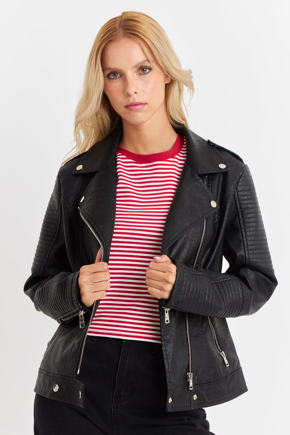 Chaqueta Ecocuero Tipo Biker Negro