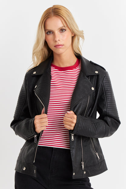 Chaqueta Ecocuero Tipo Biker Negro