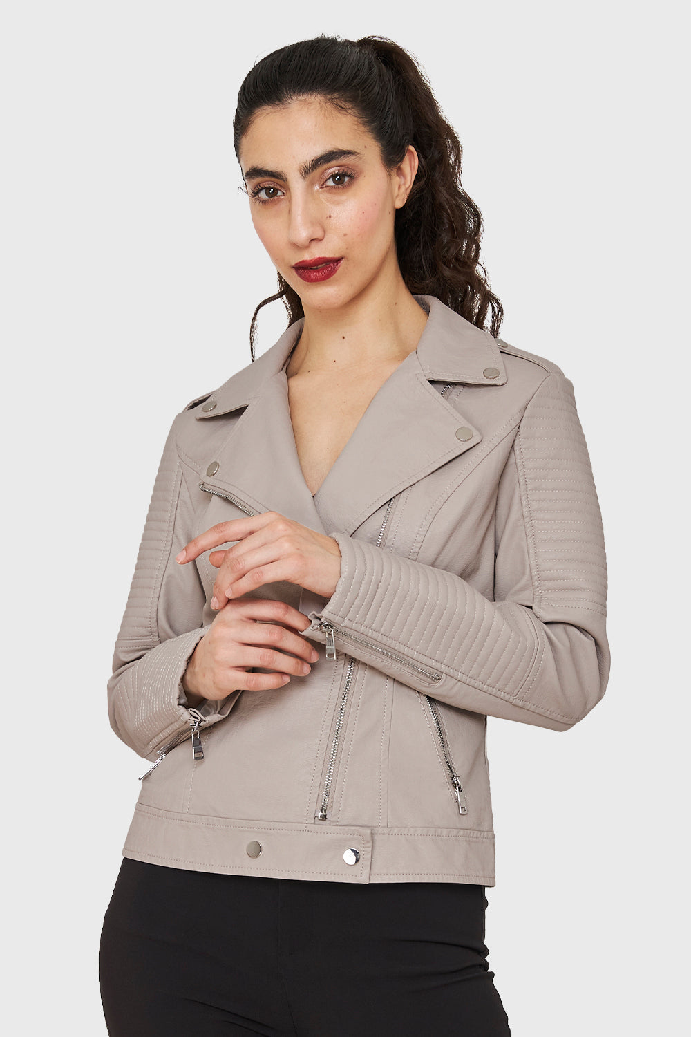 Chaqueta Tipo Biker Ecocuero Khaki