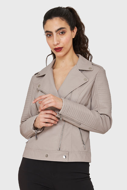 Chaqueta Tipo Biker Ecocuero Khaki