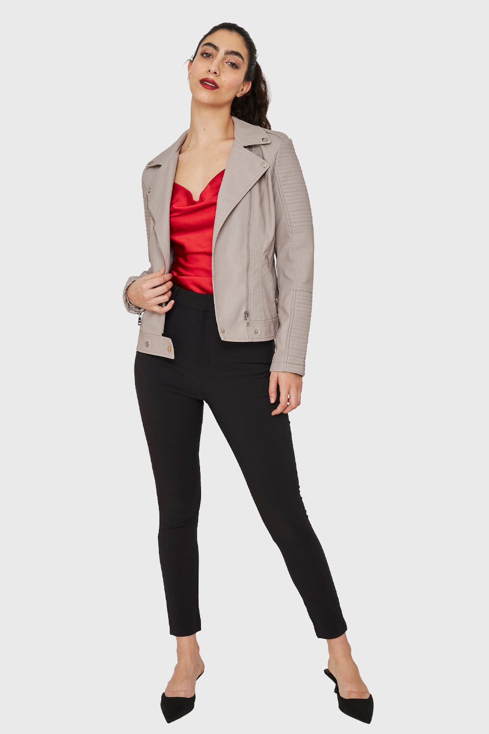 Chaqueta Tipo Biker Ecocuero Khaki