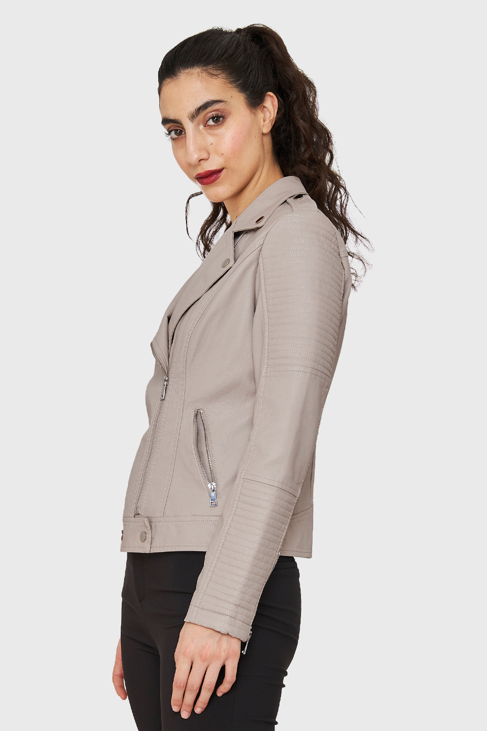 Chaqueta Tipo Biker Ecocuero Khaki