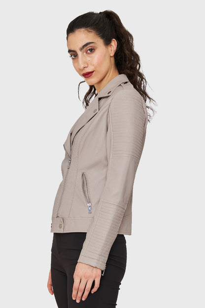 Chaqueta Tipo Biker Ecocuero Khaki