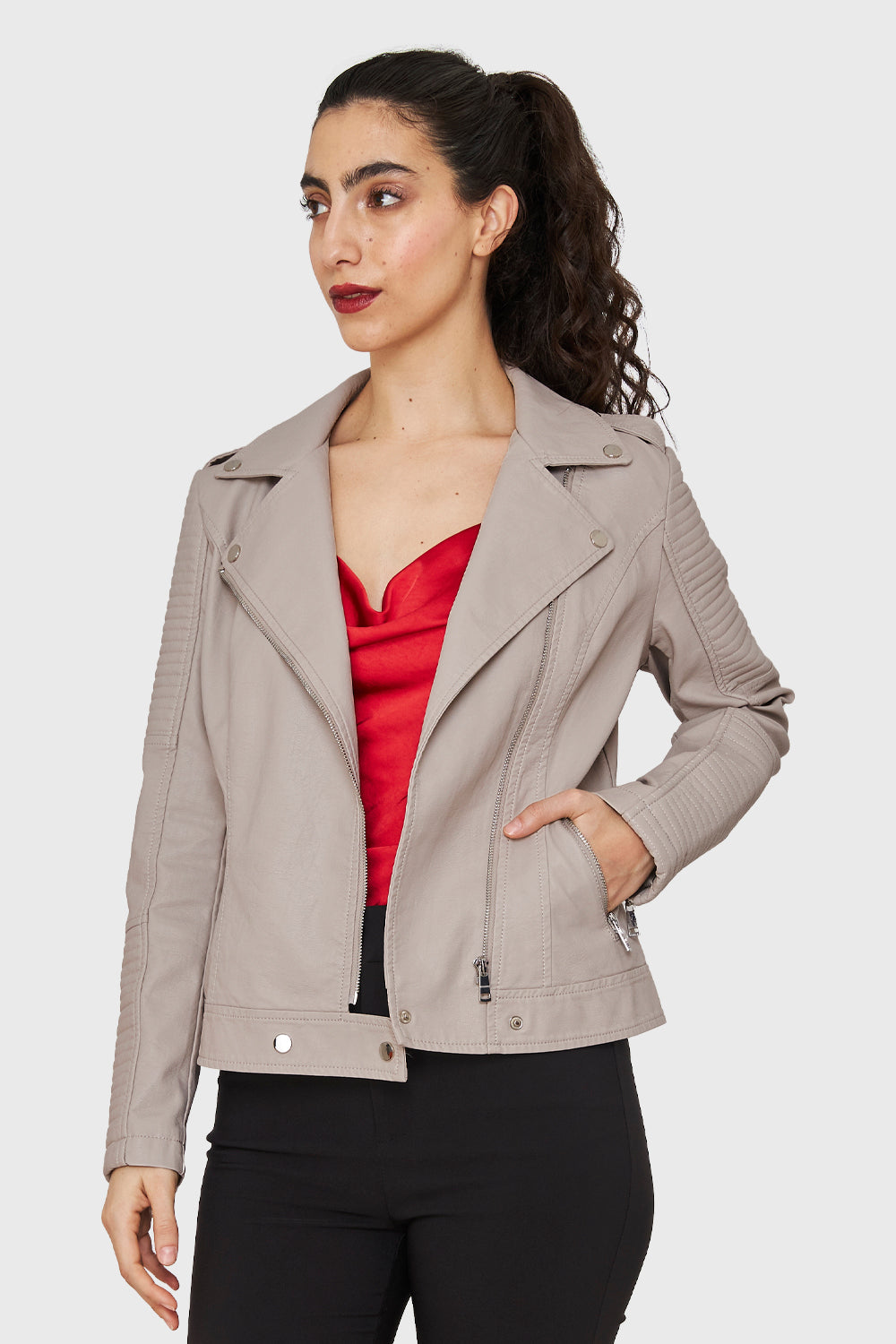 Chaqueta Tipo Biker Ecocuero Khaki