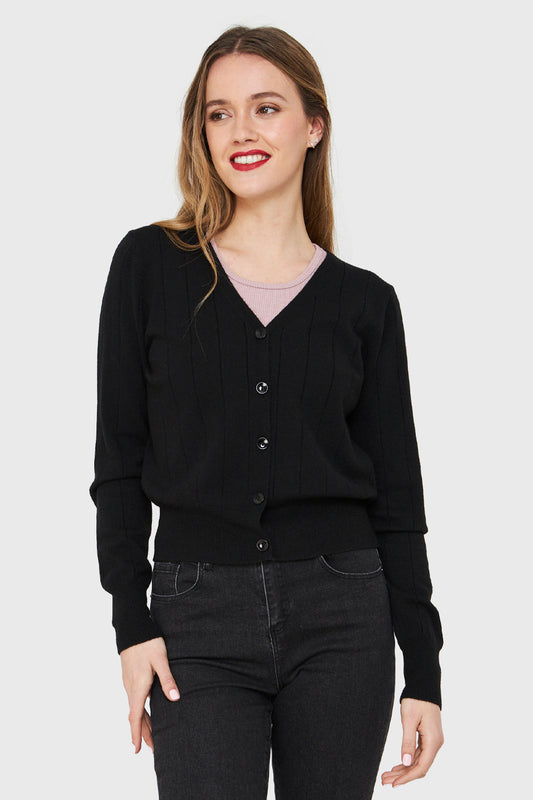 Cárdigan Acanalado Botones Negro