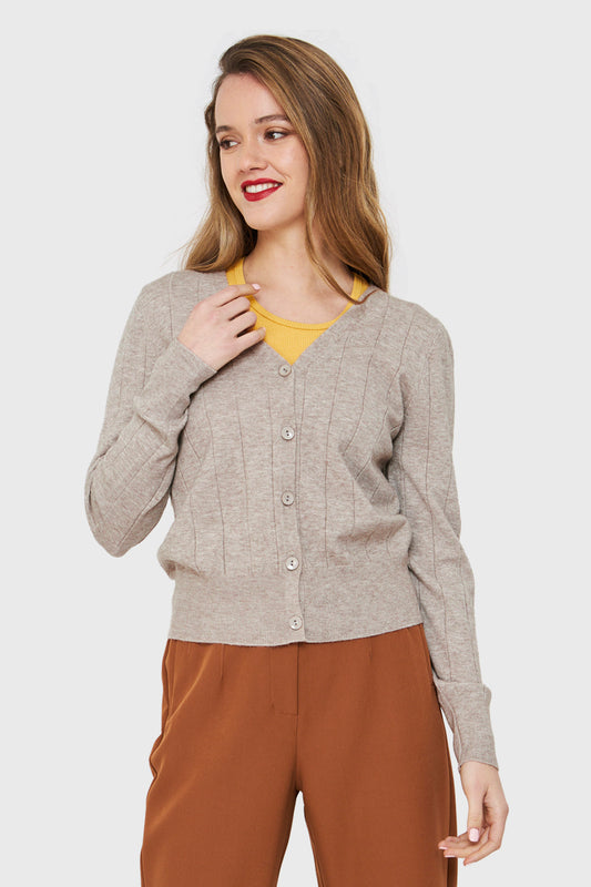 Cárdigan Acanalado Botones Khaki