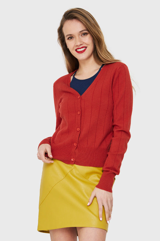 Cárdigan Acanalado Botones Óxido
