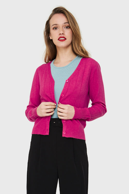 Cárdigan Acanalado Botones Fucsia