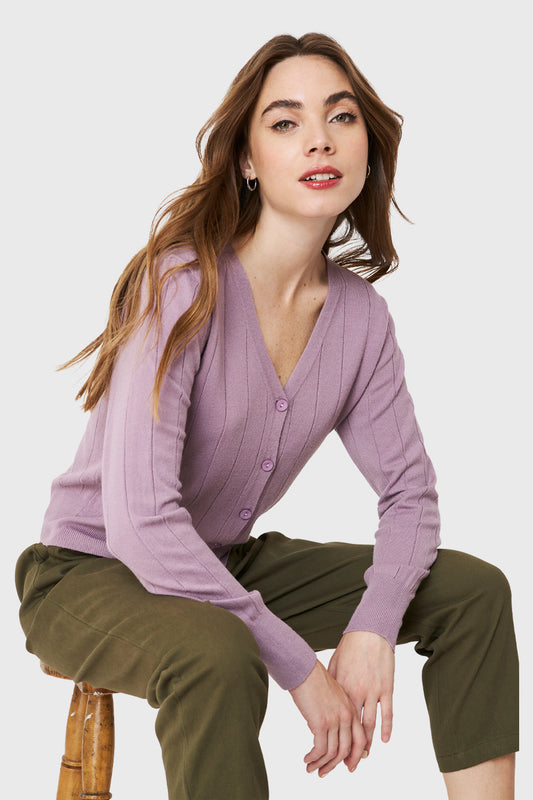 Cárdigan Acanalado Botones Lila
