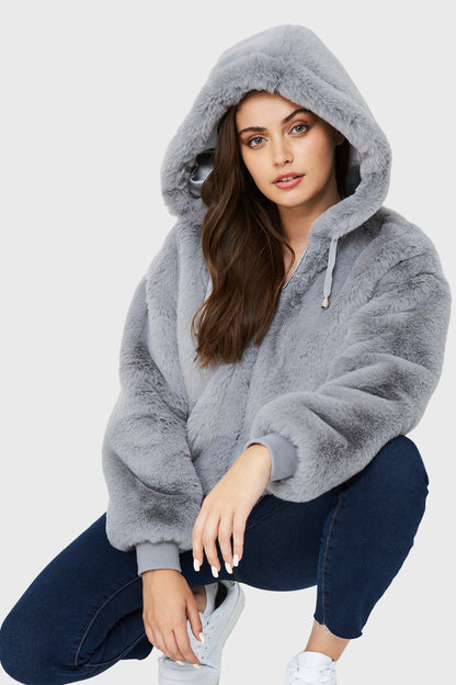 Chaqueta Pelo Gorro Gris