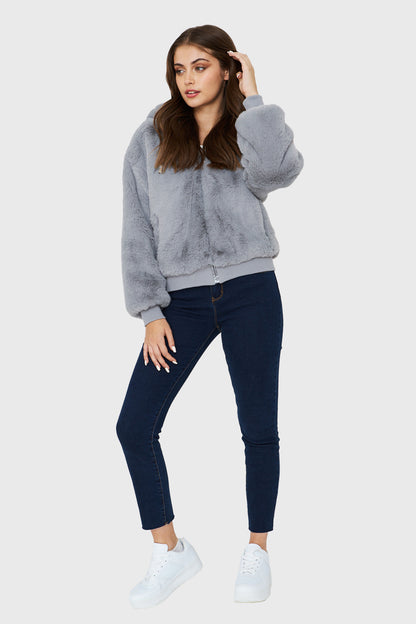 Chaqueta Pelo Gorro Gris