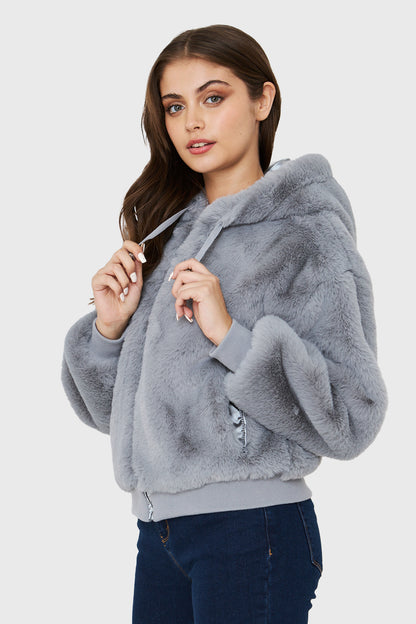 Chaqueta Pelo Gorro Gris