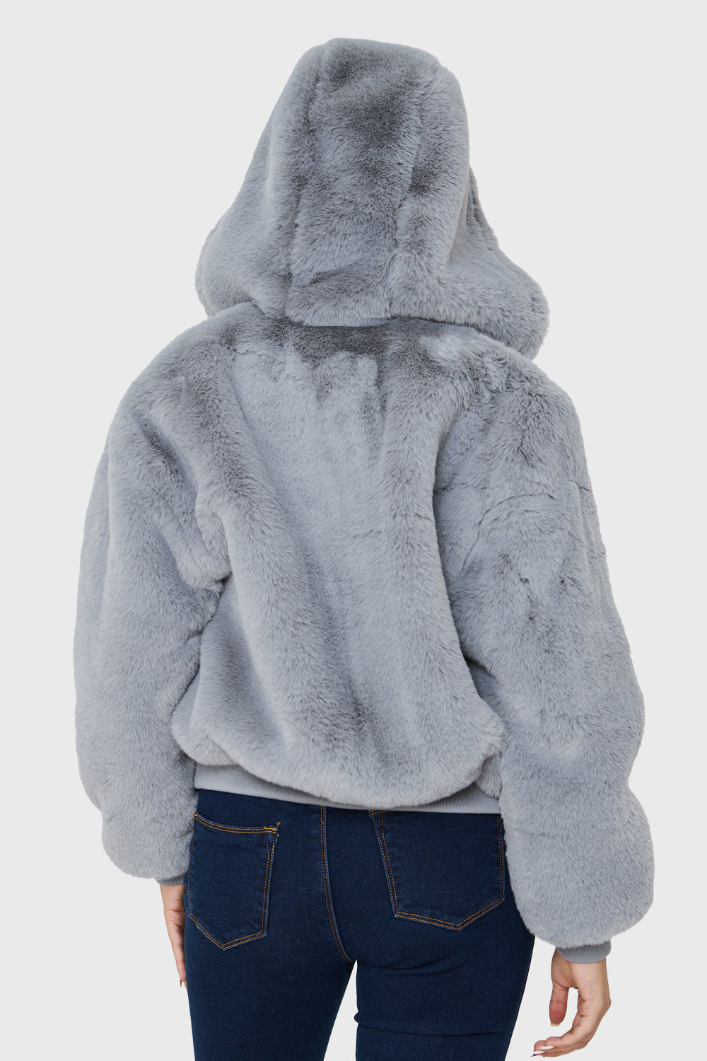 Chaqueta Pelo Gorro Gris