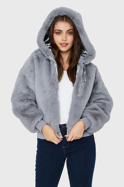 Chaqueta Pelo Gorro Gris