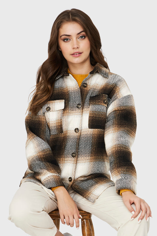 Chaqueta Cuadrillé Bolsillos Café