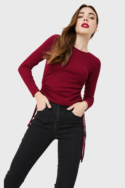 Polera Recogido Lateral Burdeos