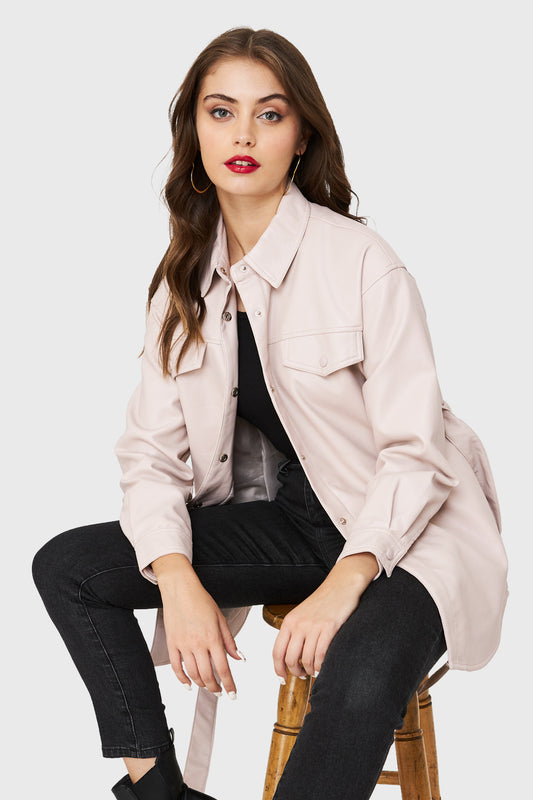 Chaqueta Lazo Ecocuero Crema