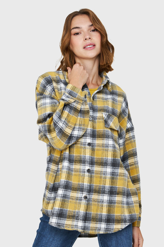 Camisa Tipo Franela Cuadrillé Amarillo