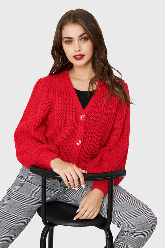 Cárdigan Corto Botones Rojo