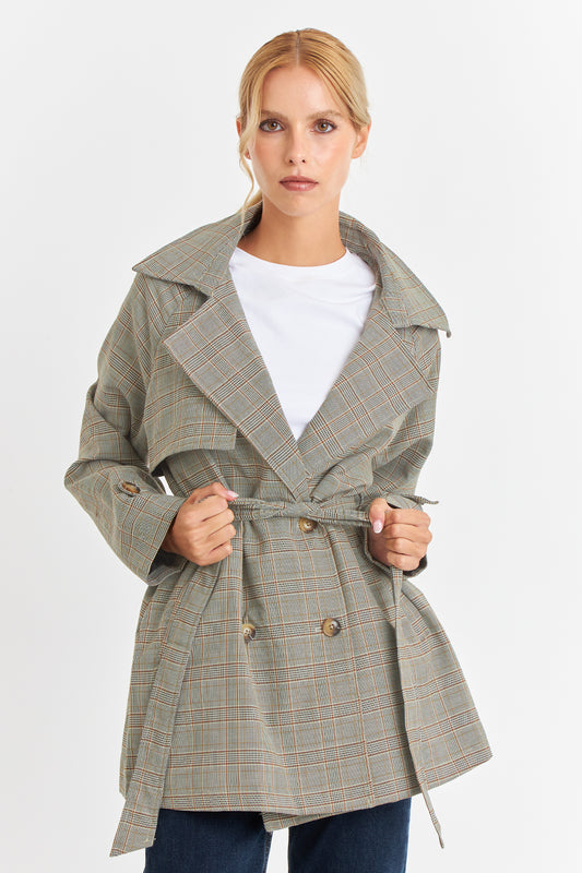 Trench Príncipe De Gales Gris