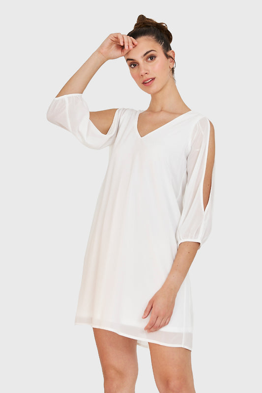 Vestido Aberturas Mangas Blanco