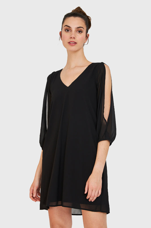 Vestido Aberturas Mangas Negro