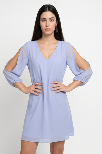 Vestido Corto Aberturas Mangas Celeste