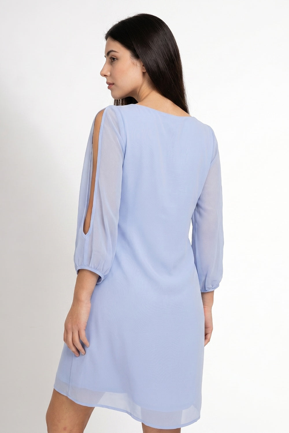 Vestido Corto Aberturas Mangas Celeste