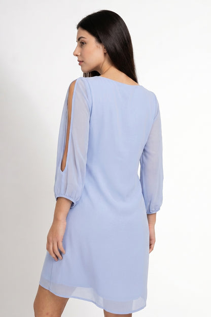 Vestido Corto Aberturas Mangas Celeste