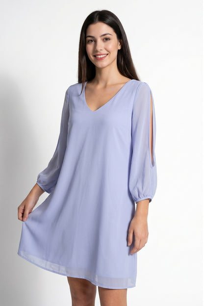 Vestido Corto Aberturas Mangas Celeste