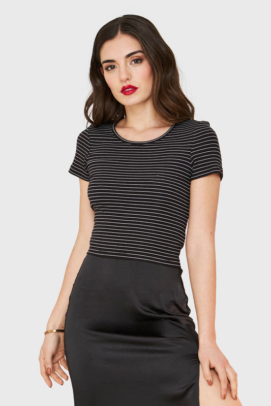 Polera Manga Corta Rayas Negro