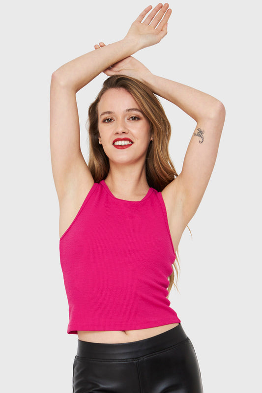 Crop Top Elasticado Fucsia