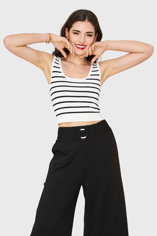 Crop Top Print Rayas Blanco
