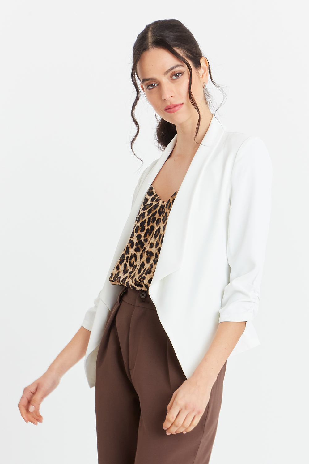 Blazer Manga Detalle Drapeado Blanco