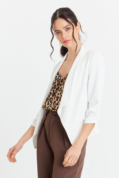 Blazer Manga Detalle Drapeado Blanco