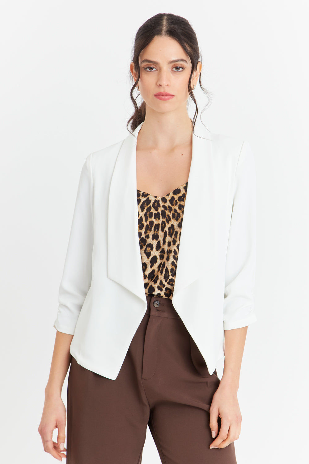 Blazer Manga Detalle Drapeado Blanco