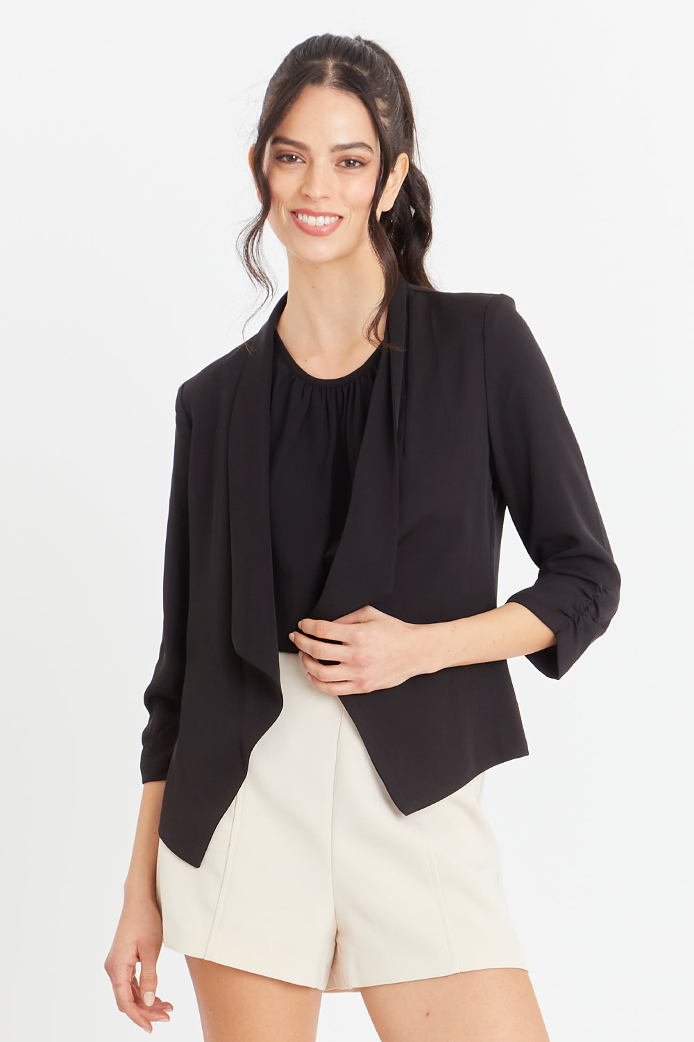 Blazer Manga Detalle Drapeado Negro