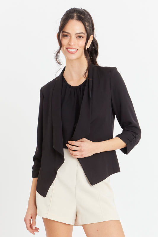 Blazer Manga Detalle Drapeado Negro