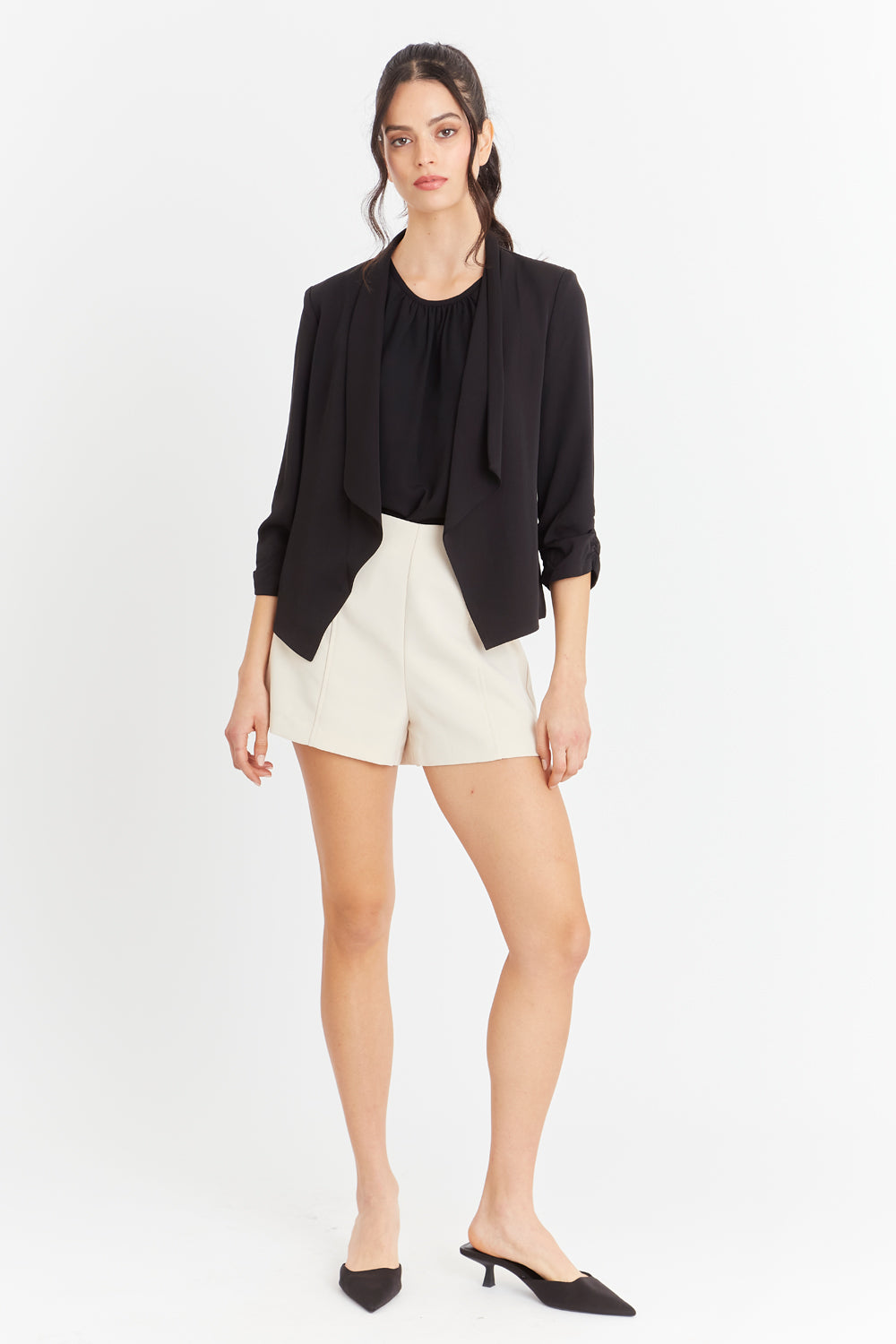 Blazer Manga Detalle Drapeado Negro